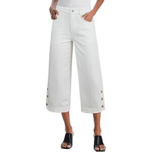Elegant White High Waist Stretchy Capri Jeans Wide Leg Cropped Pants Casual Y2K
